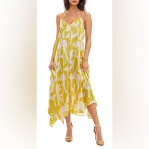 New SOCIALITE Geo Print Handkerchief Hem Midi Yellow and White Abstract Sundress